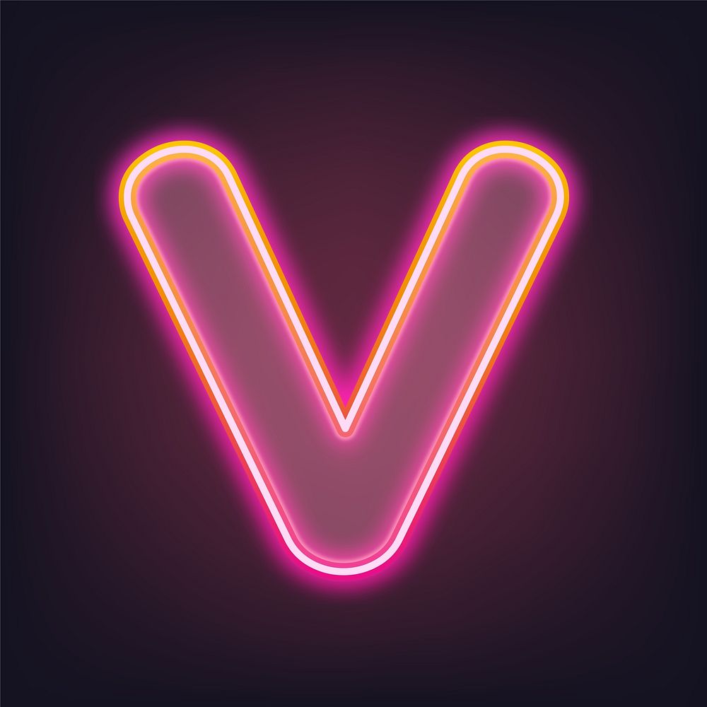 Letter V pink neon illustration