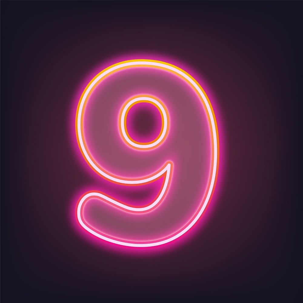 Number 9 pink neon illustration