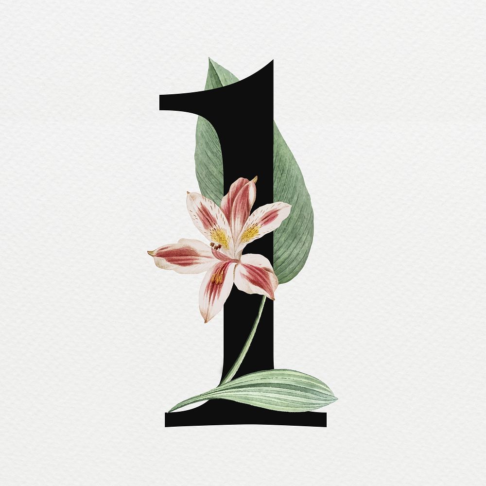 Number 1 floral digital art illustration