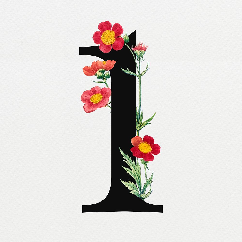 Number one floral digital art illustration