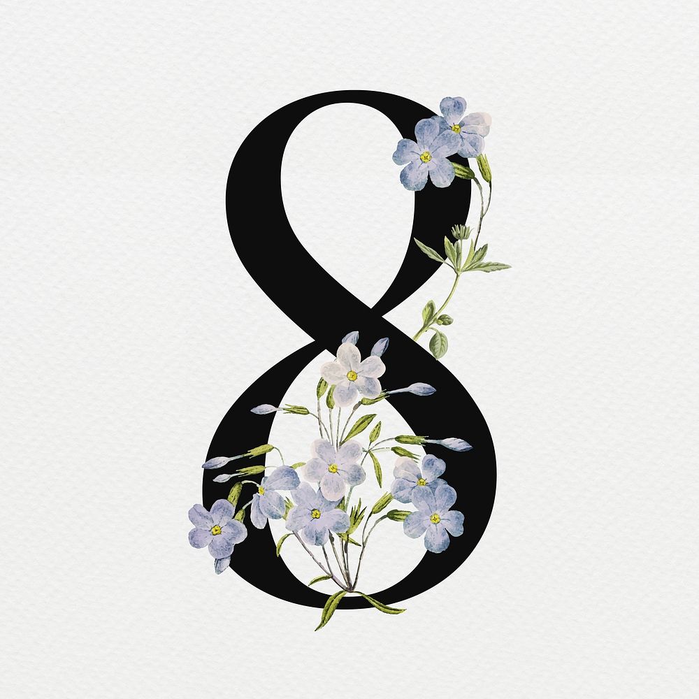 Number 8 floral digital art illustration