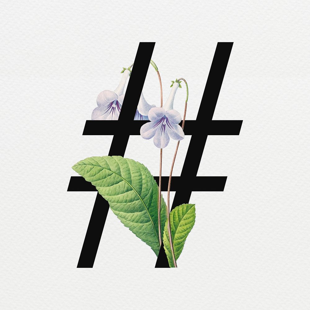 Floral hashtag sign digital art illustration