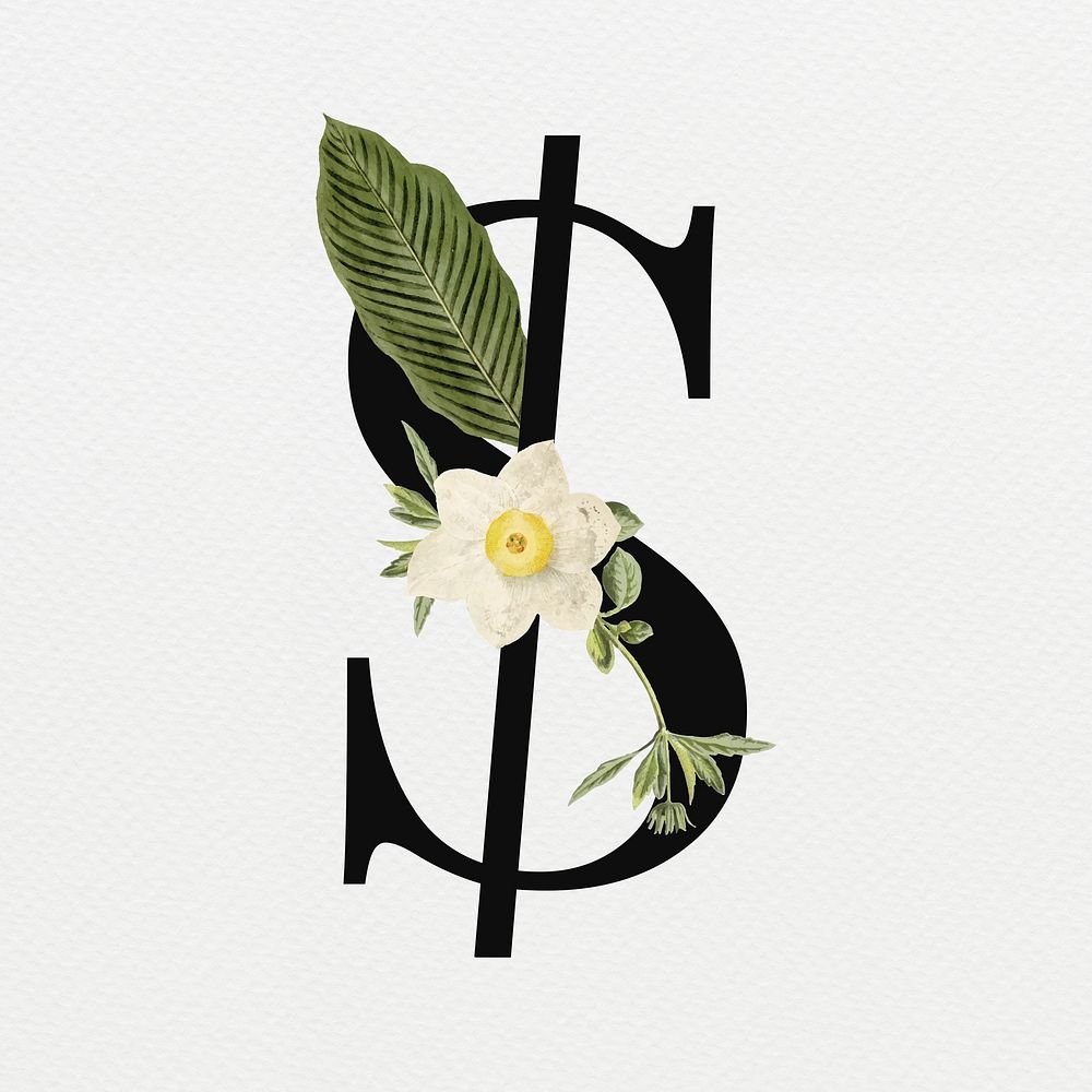 Floral dollar sign digital art illustration