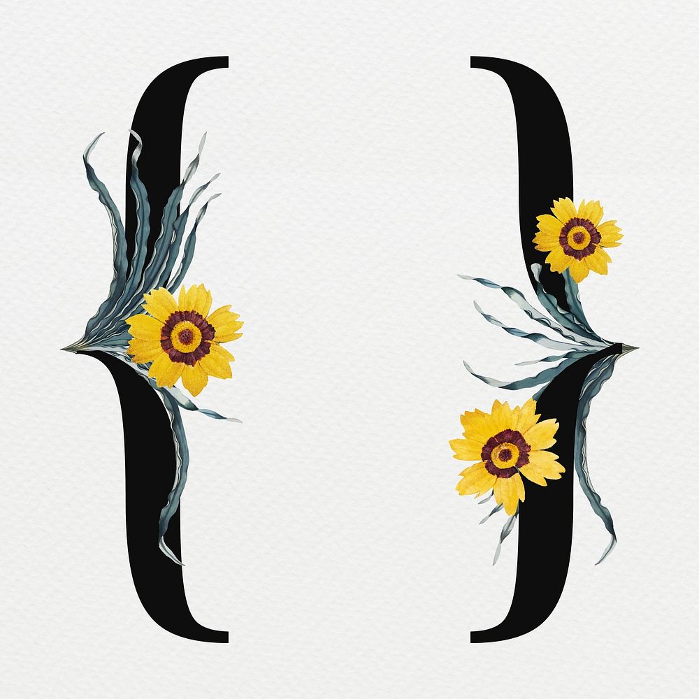 Floral curly brackets sign digital art illustration