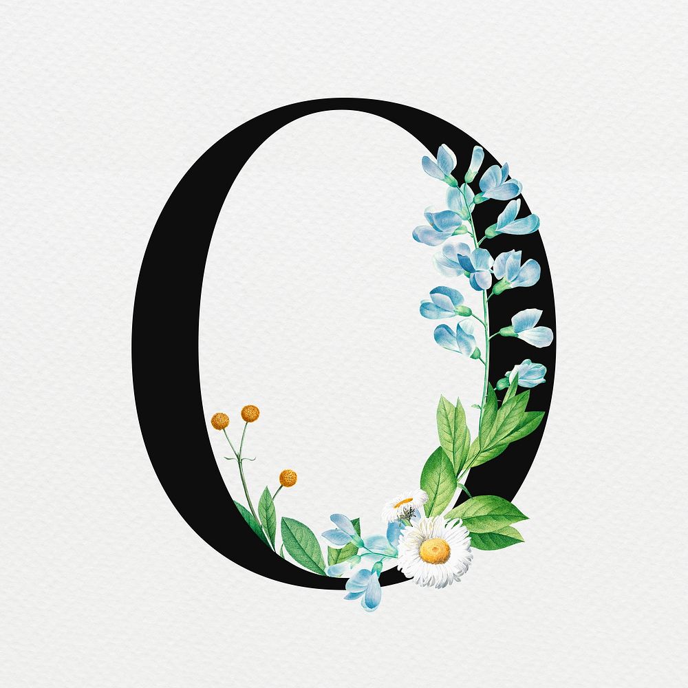 Floral letter O digital art illustration