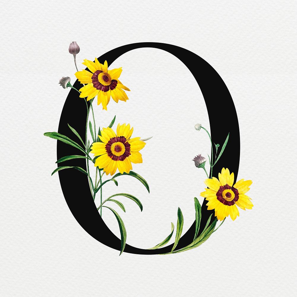 Floral letter O digital art illustration