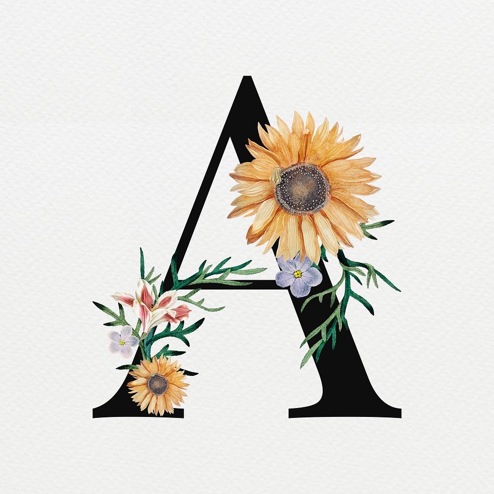 Floral letter A digital art illustration