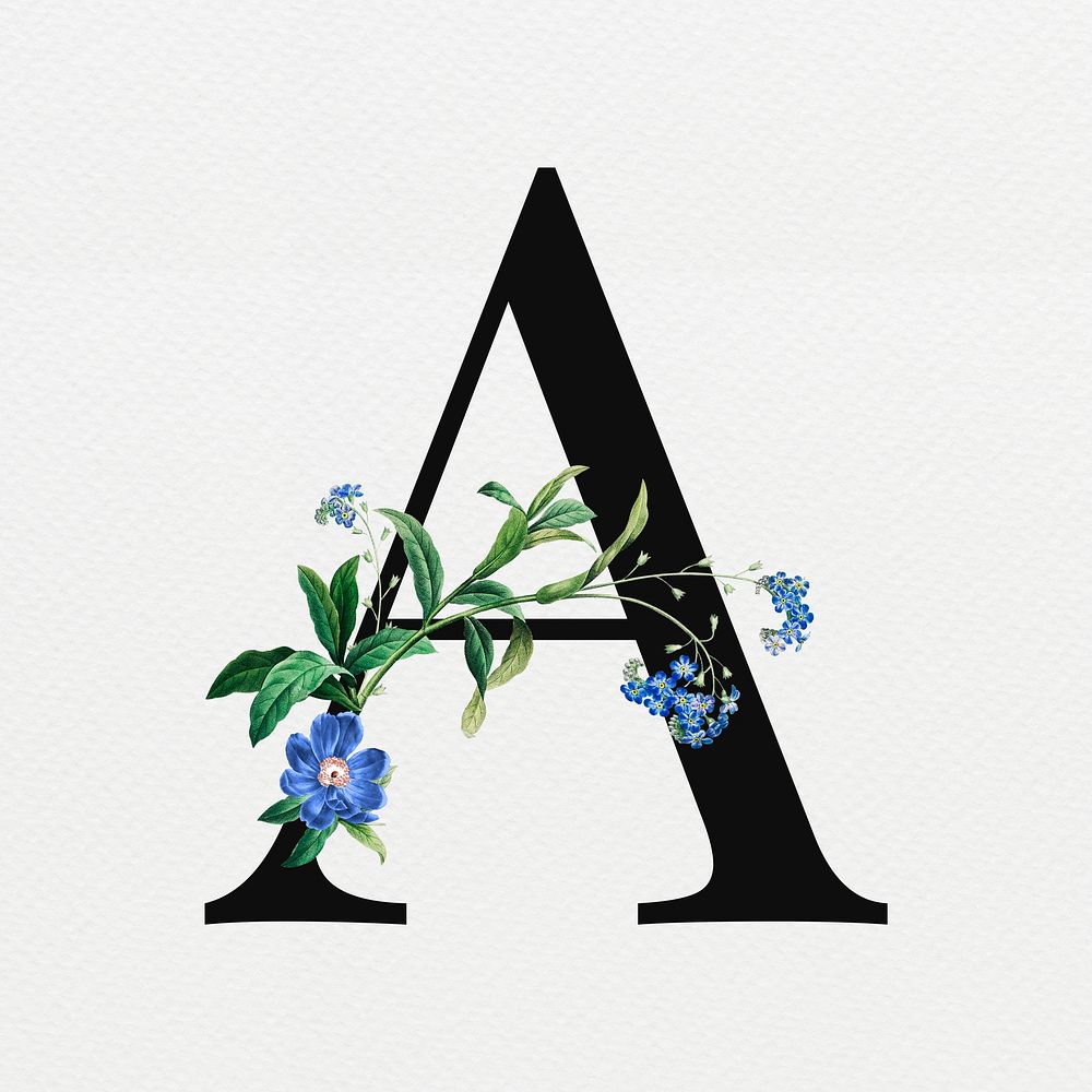 Floral letter A digital art illustration
