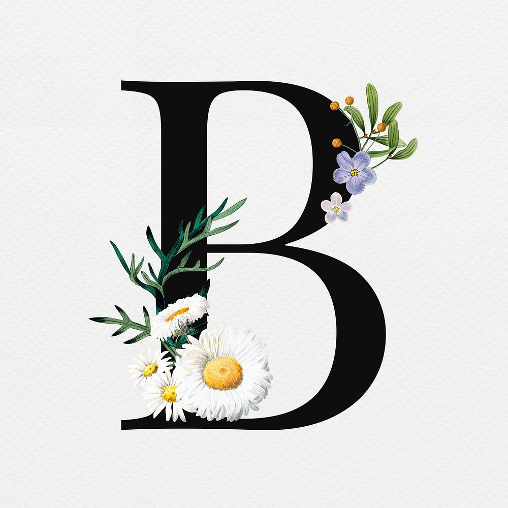 Floral letter B digital art illustration