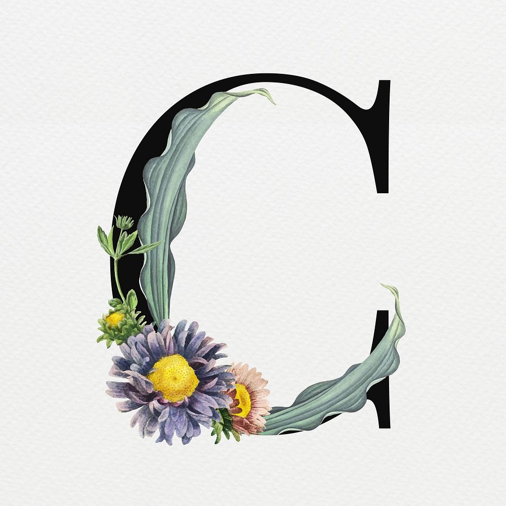 Floral letter C digital art illustration