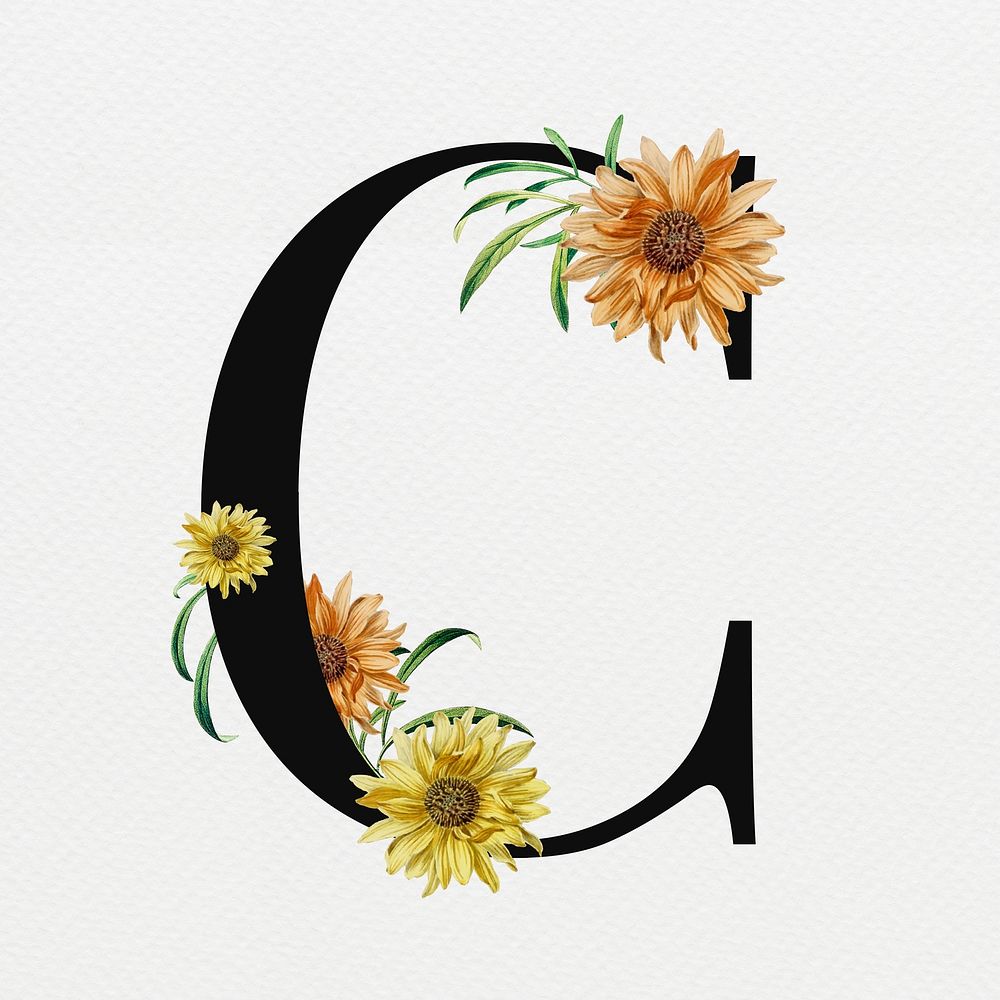 Floral letter C digital art illustration