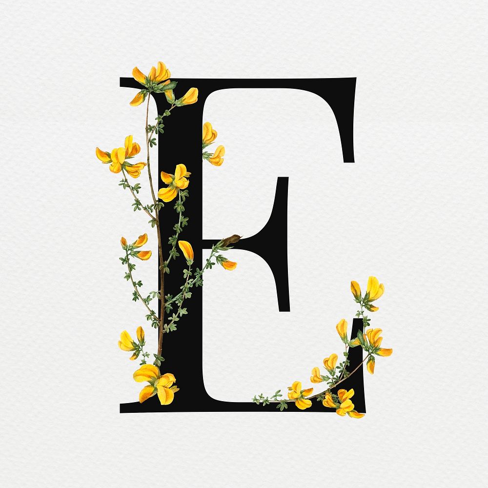 Floral letter E digital art illustration