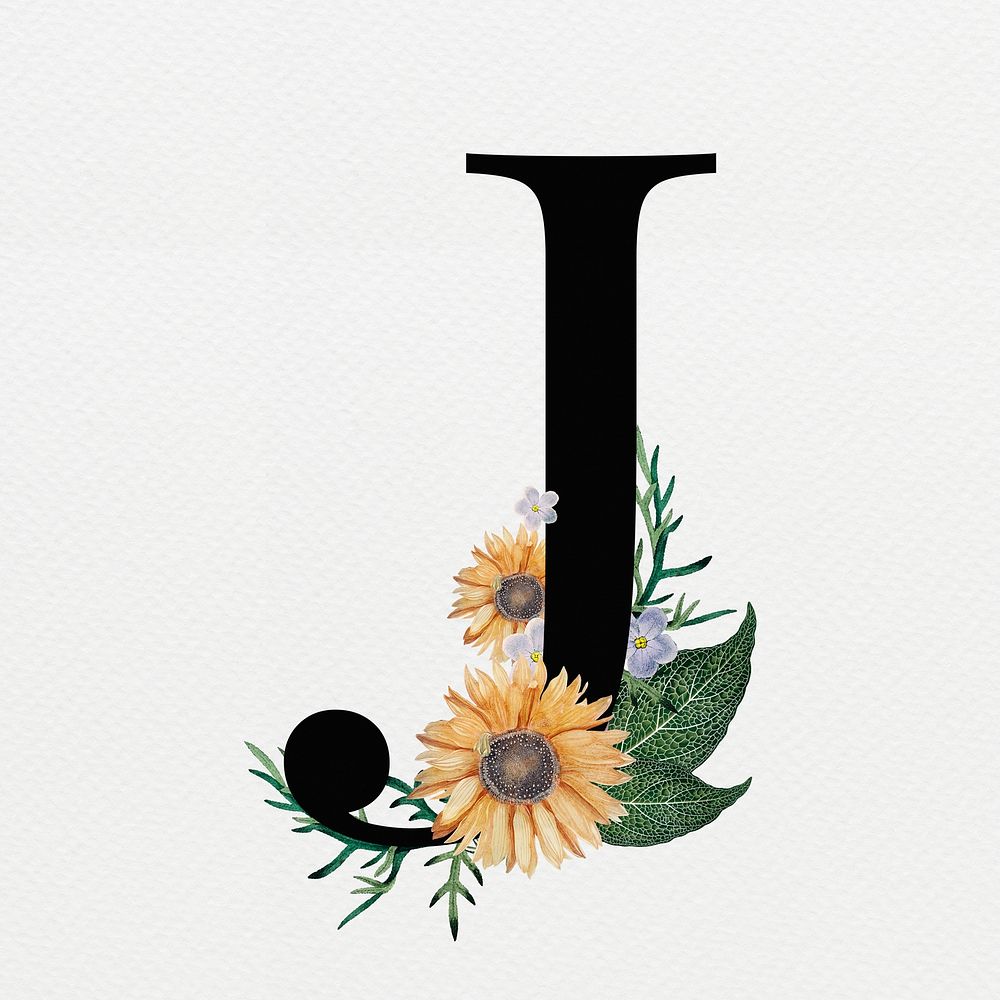 Floral letter J digital art illustration