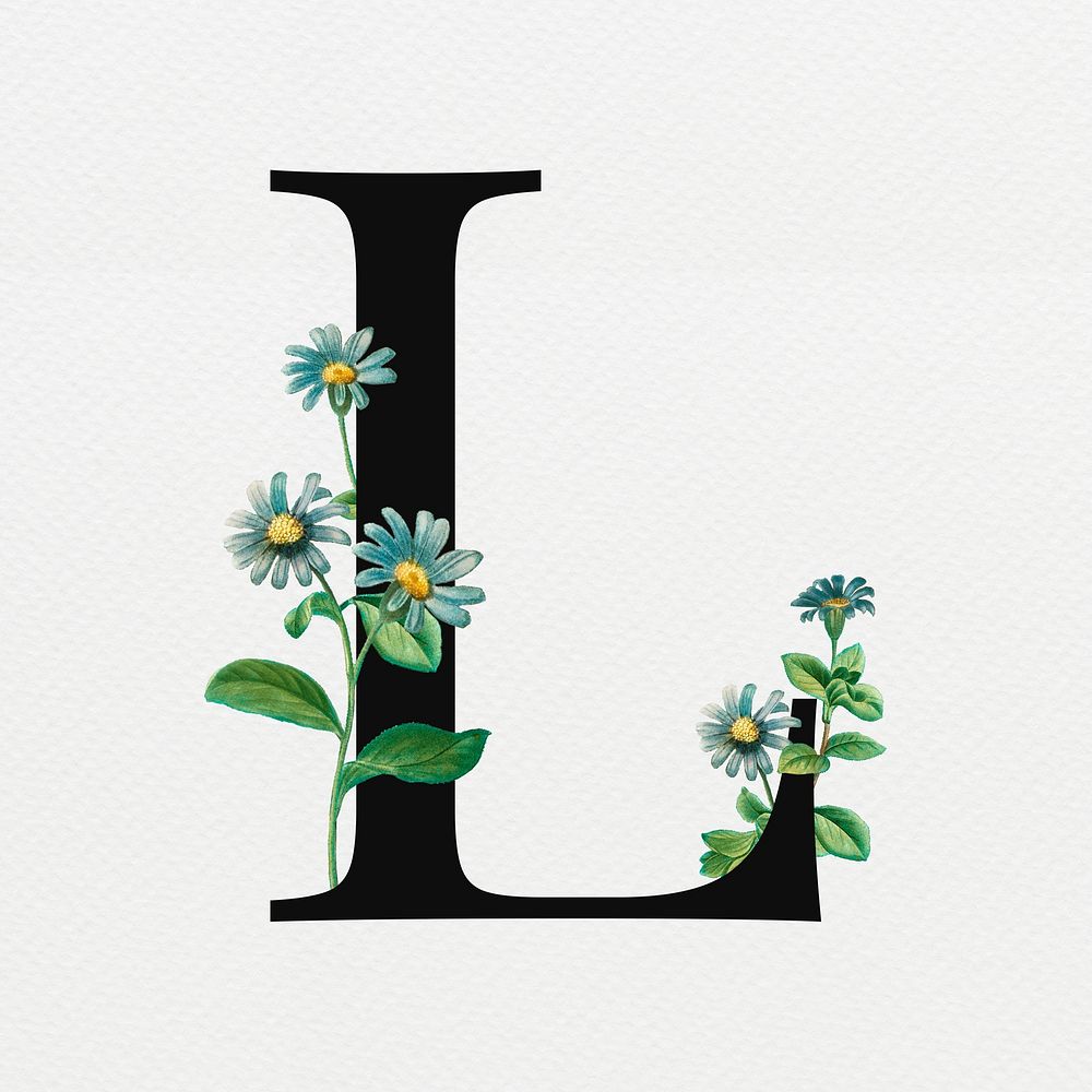Floral letter L digital art illustration