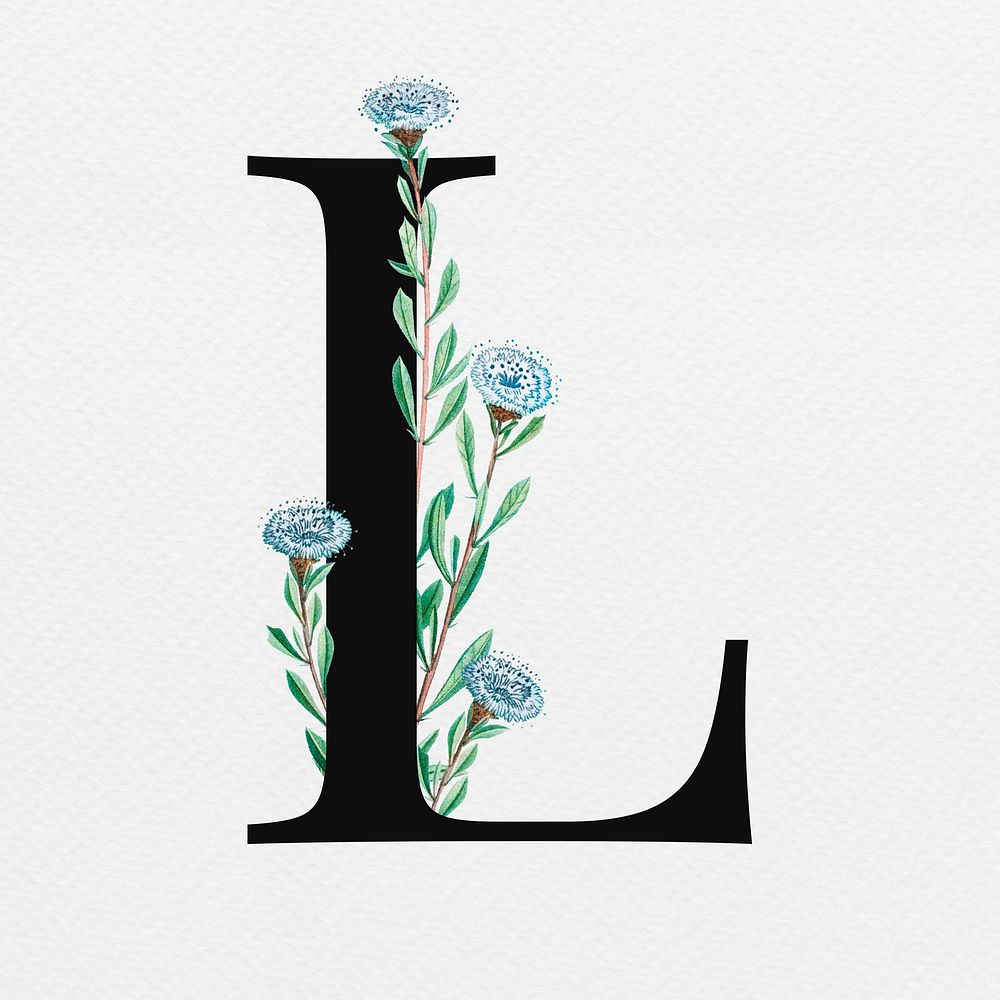 Floral letter L digital art illustration