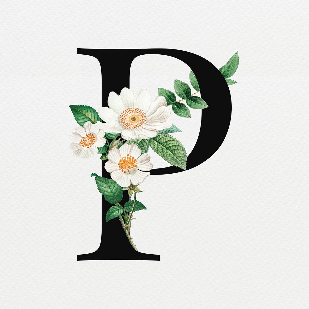 Floral letter P digital art illustration