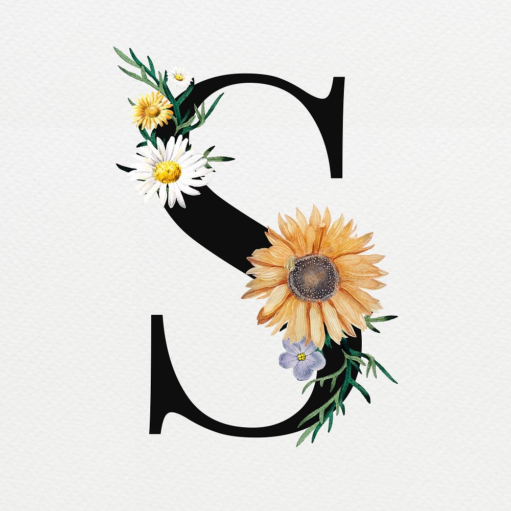 Floral letter S digital art illustration