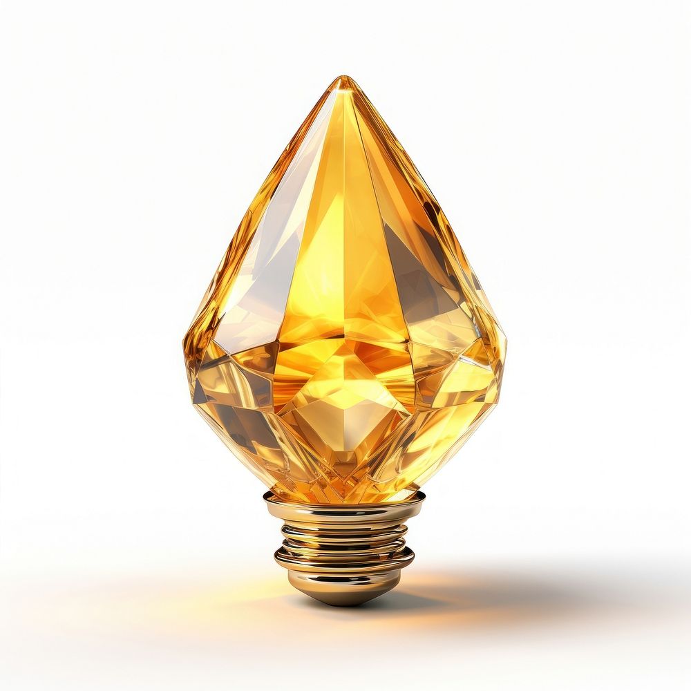 White yellow light bulb and yellow gemstone crystal jewelry.