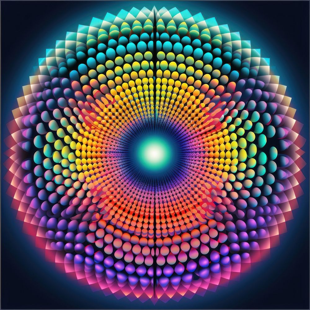 Crytal ball pattern sphere kaleidoscope illuminated.