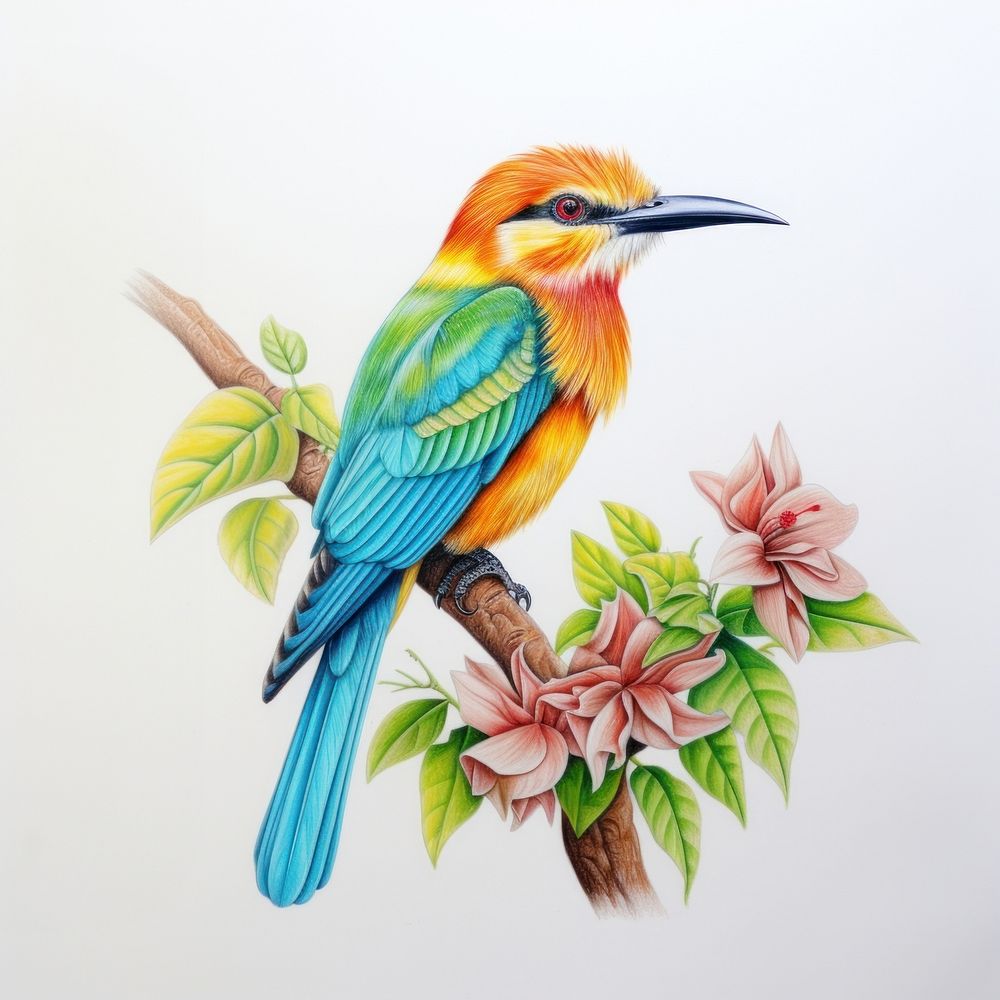 Realistic pencil drawingof tropical bird animal sketch beak.
