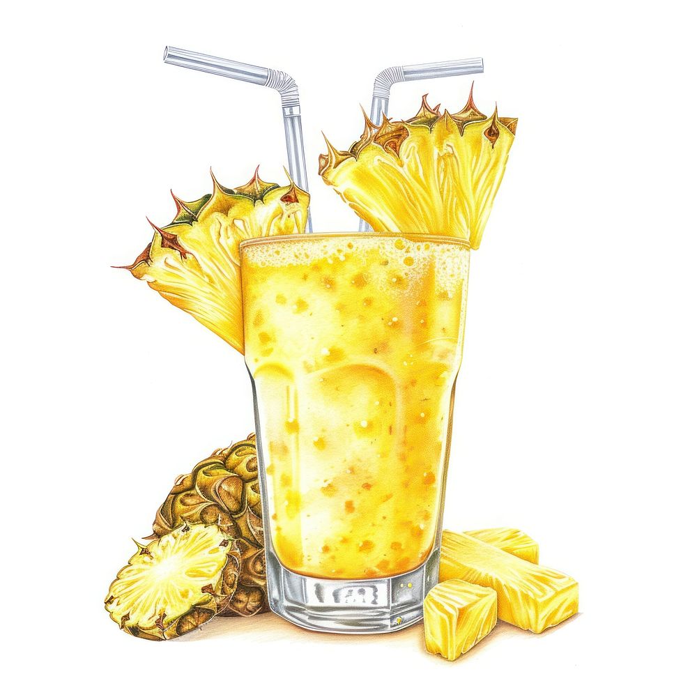 Vintage drawing of pineapple smoothie drink fruit food.