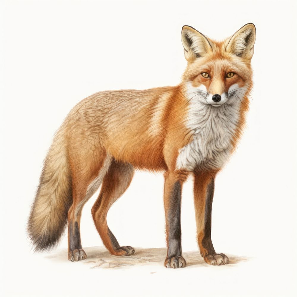 Vintage drawing of red fox wildlife animal mammal.