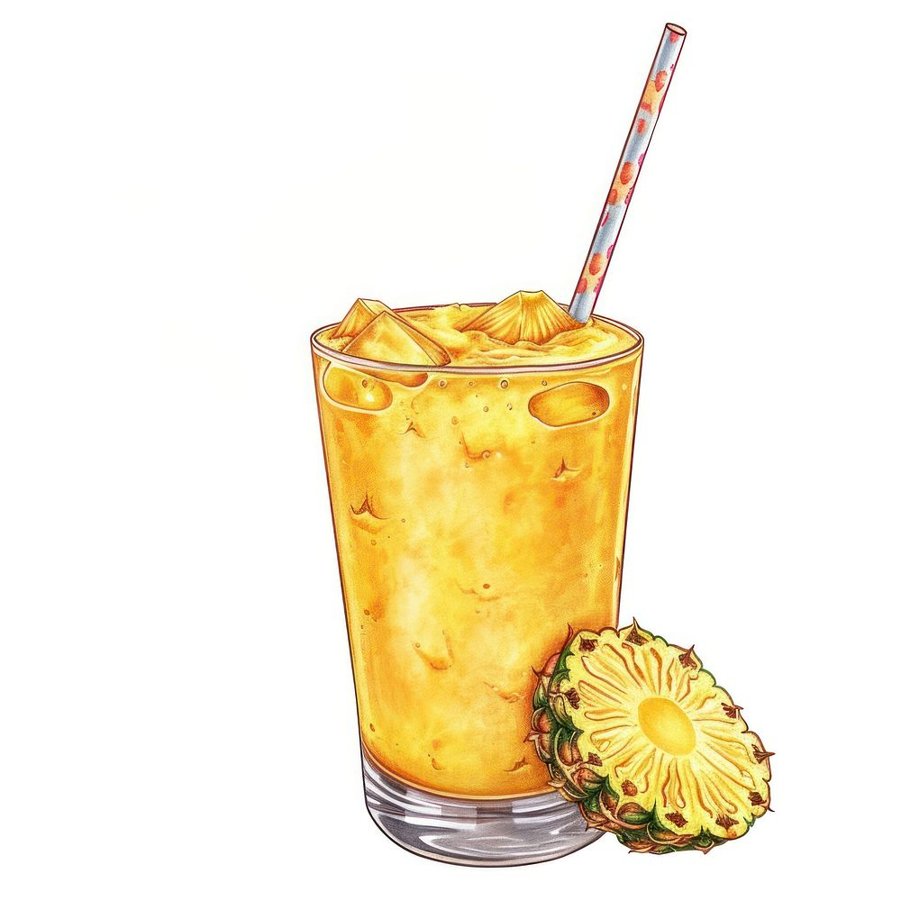 Vintage drawing of smoothie pineapple drink fruit.