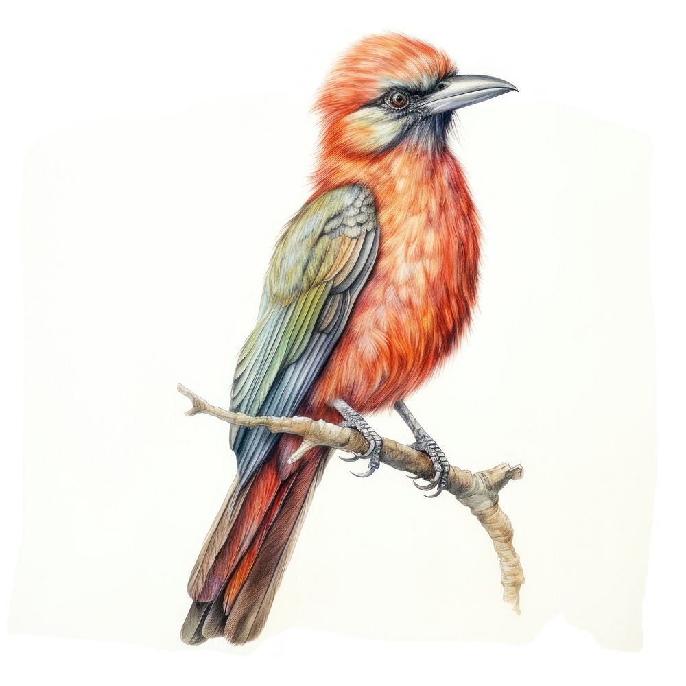 Vintage drawing of tropical bird animal sketch beak.
