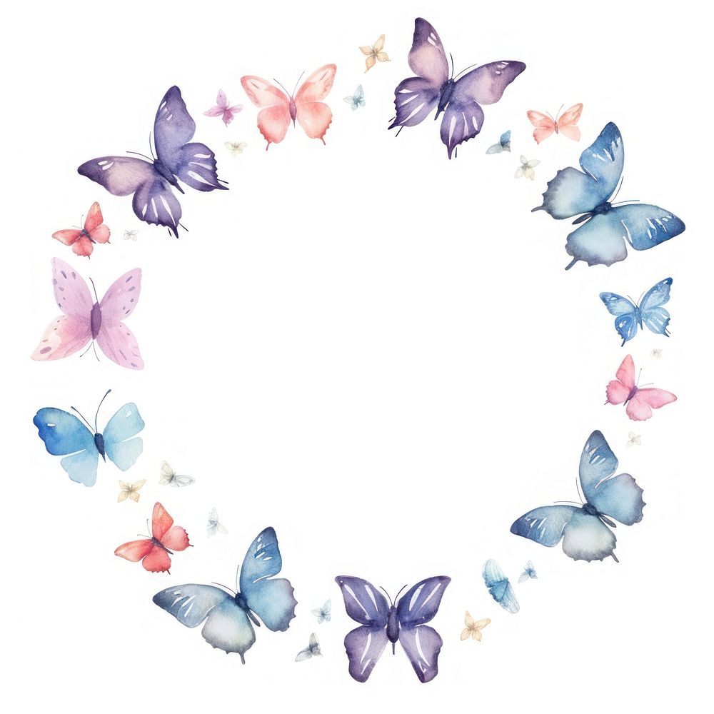 Butterfly circle border pattern petal white background.