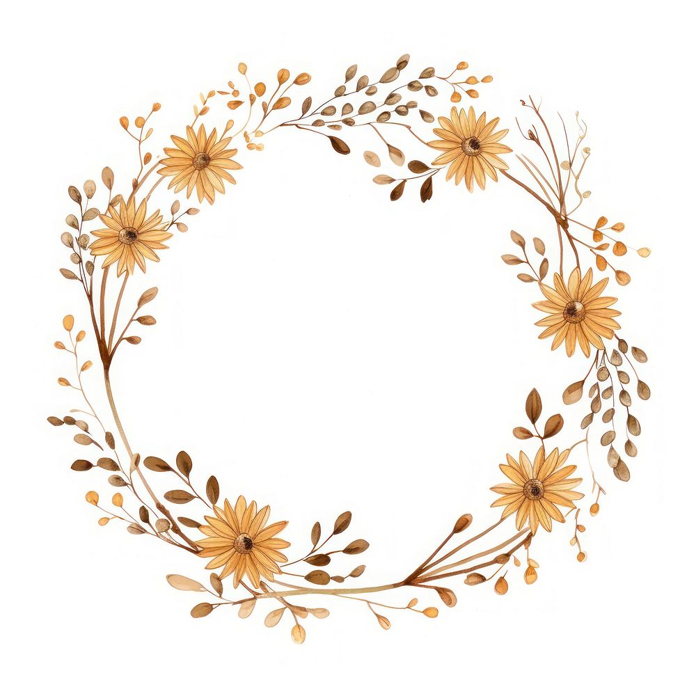 Coffee daisy circle border pattern wreath white background.