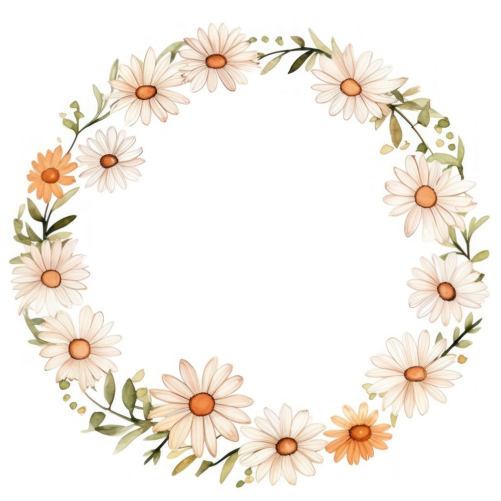 Coffee daisy circle border pattern flower wreath.
