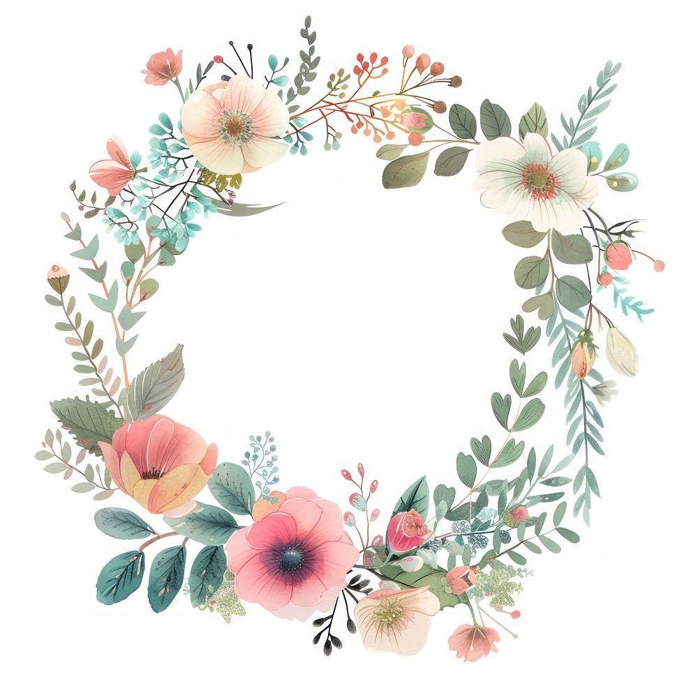 Flower and book circle border pattern wreath plant.