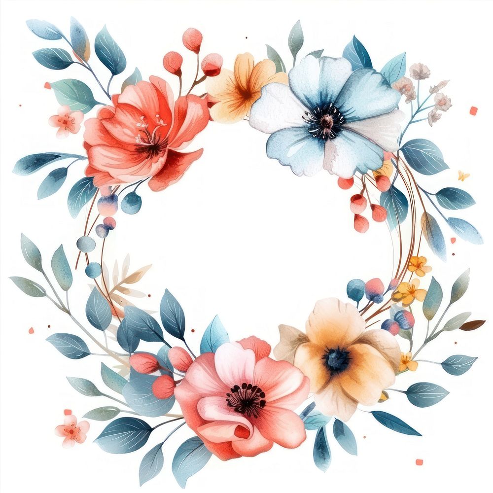 Flower and jeart circle border pattern wreath plant.