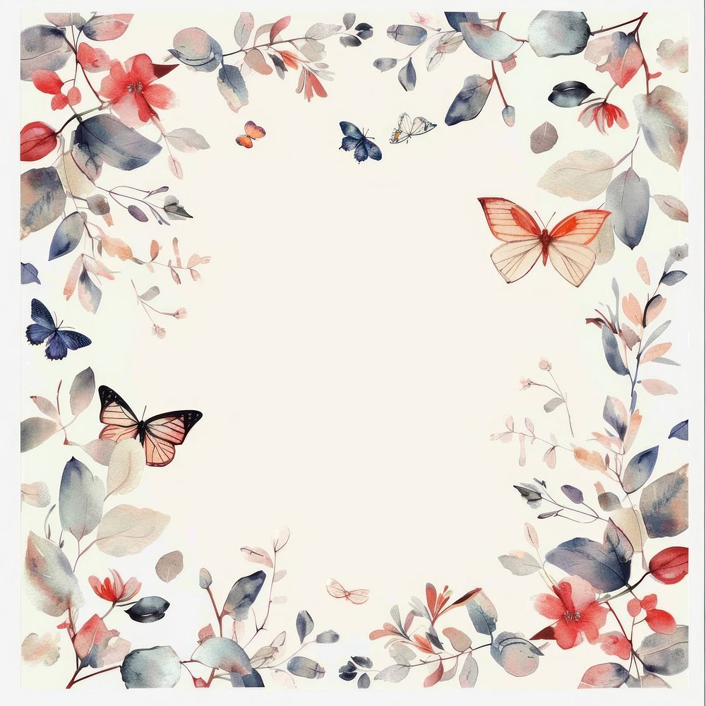 Leaves and butterfly square border pattern backgrounds plant.