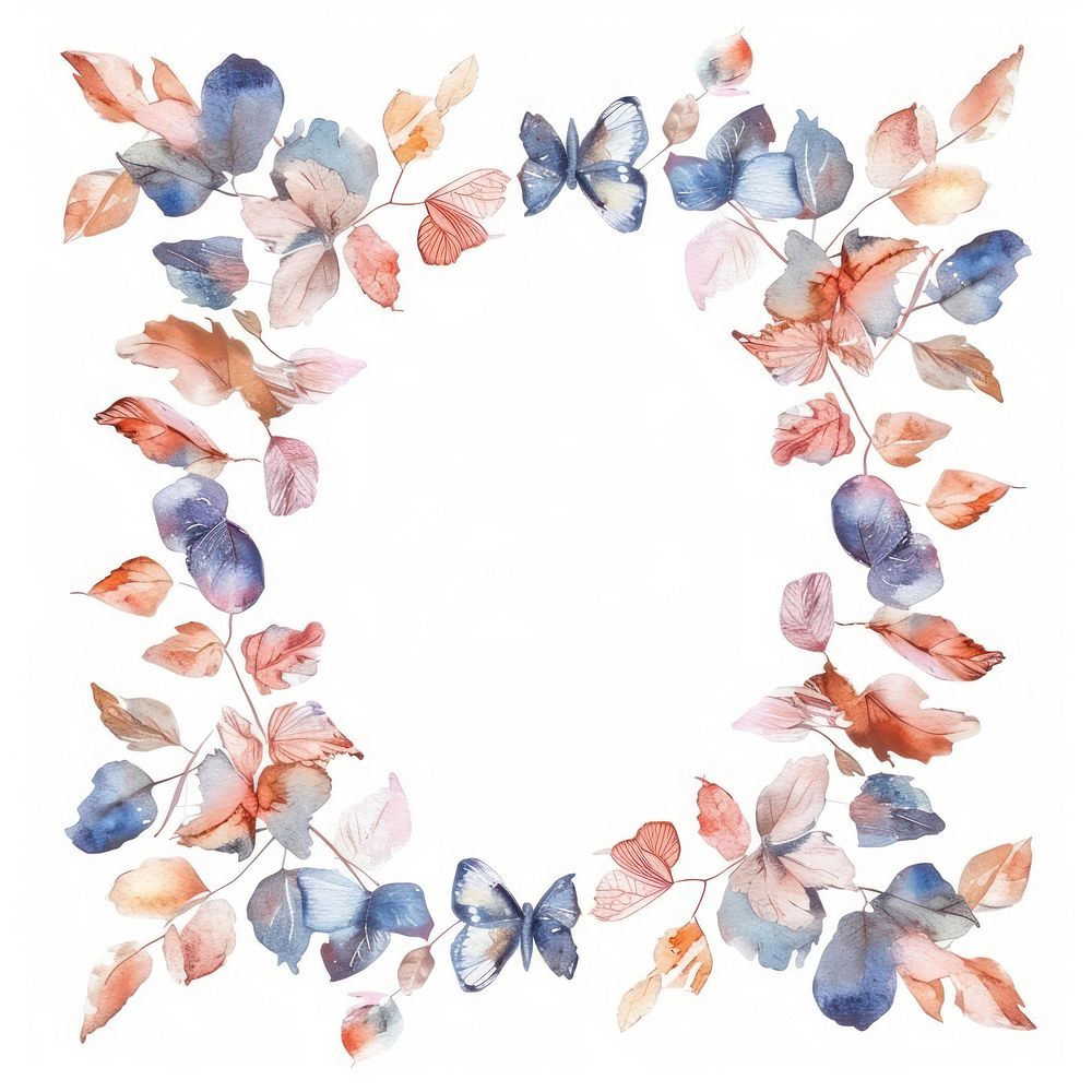 Leaves and butterfly square border backgrounds pattern white background.