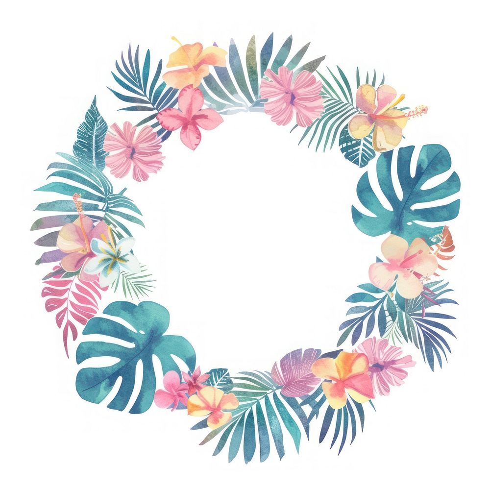 Little tropical circle border pattern flower wreath.