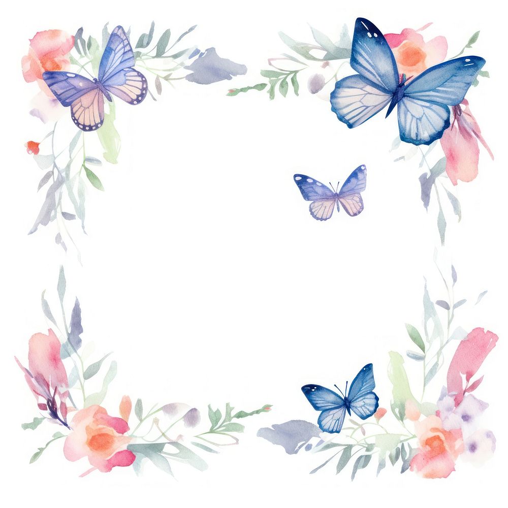 Butterfly square border pattern wreath white background.