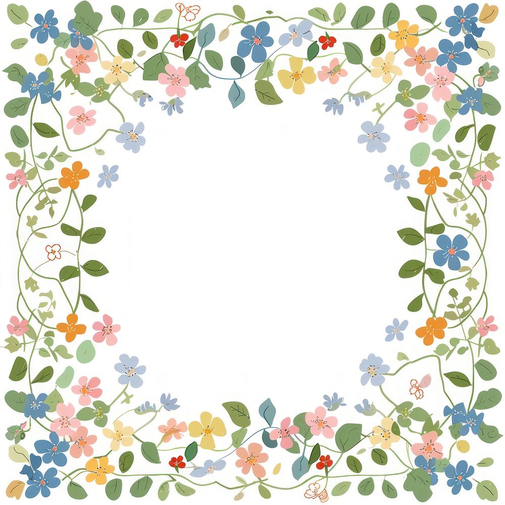 Flower and leaves square border pattern backgrounds graphics.