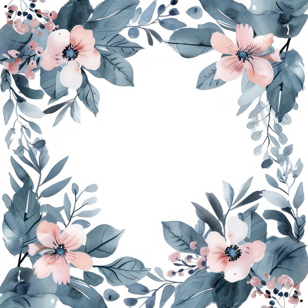 Flower and leaves square border pattern backgrounds wreath.