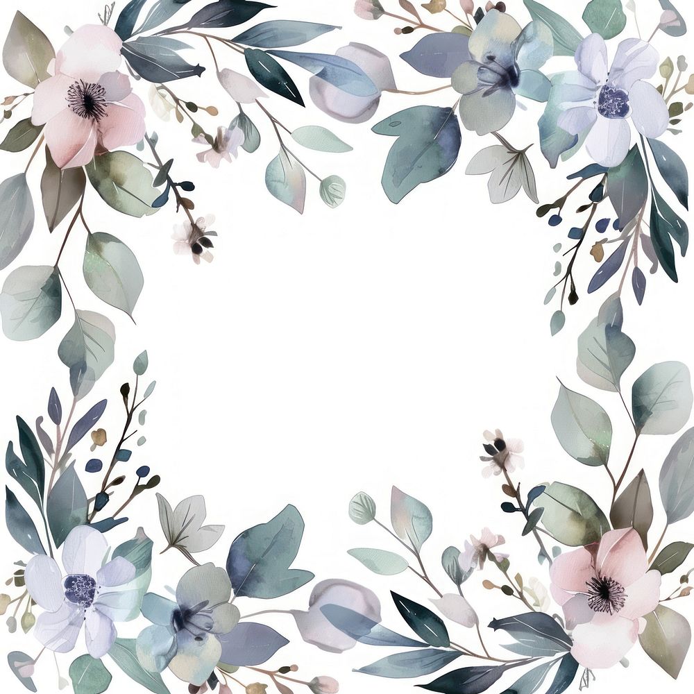 Flower and leaves square border pattern backgrounds wreath.