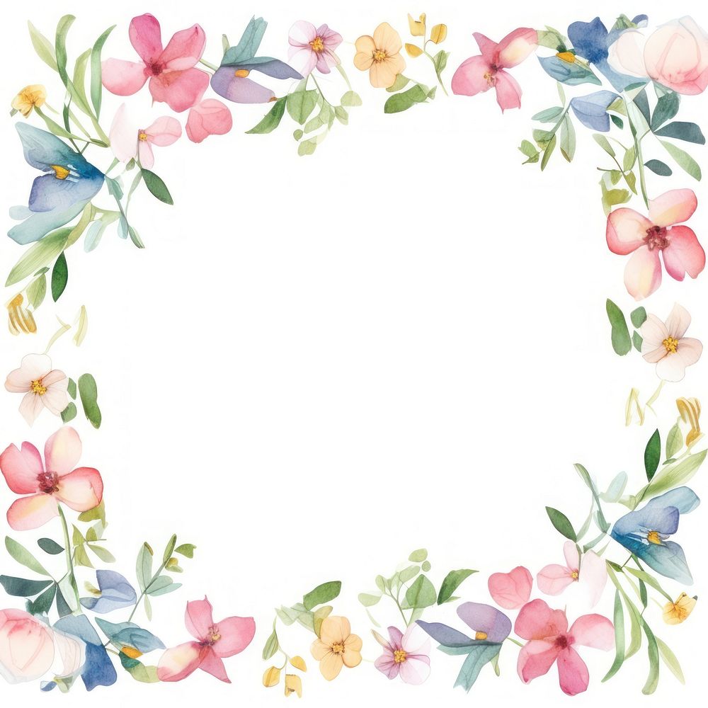 Little minimal little flower square border in watercolor style pattern wreath plant.