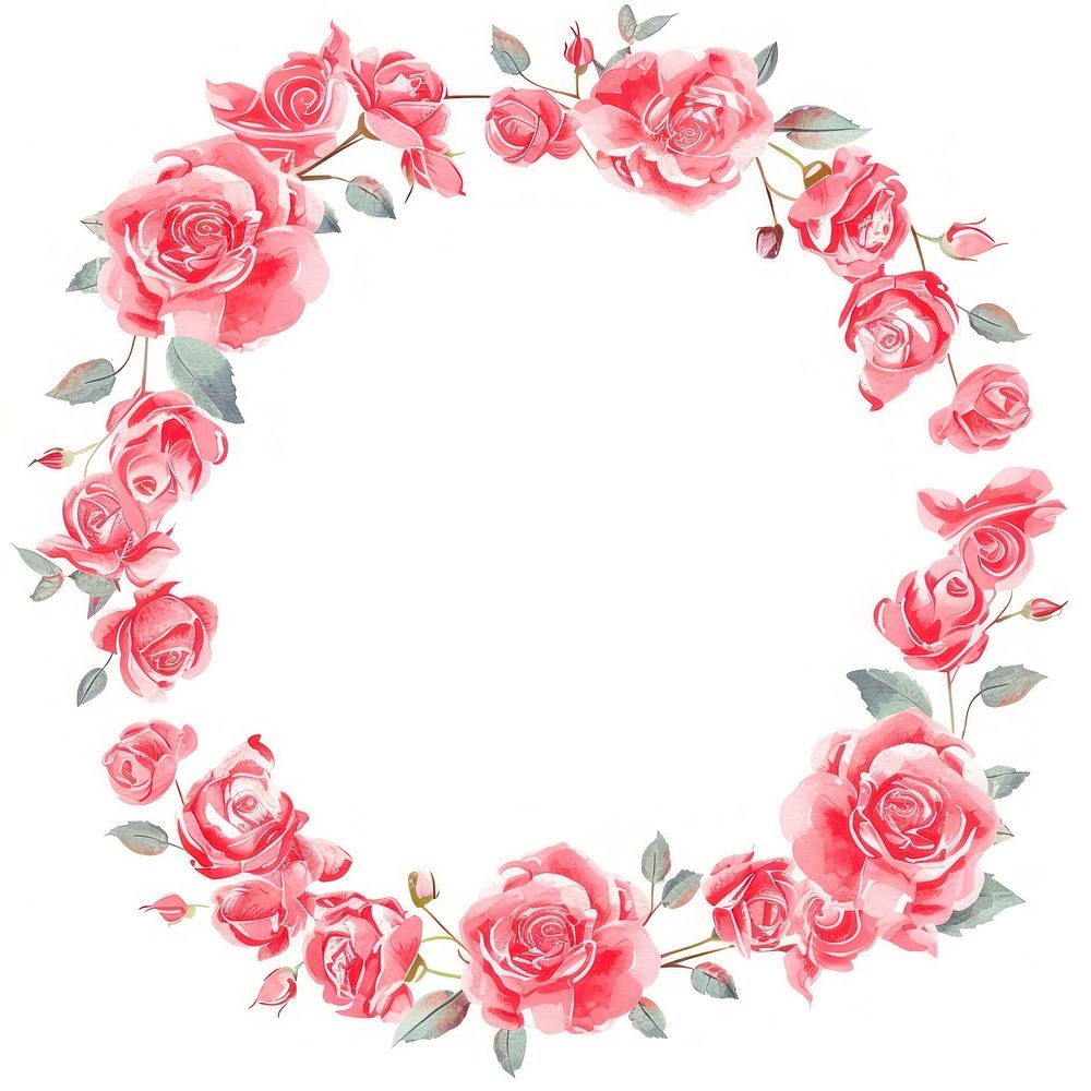 Cute rose circle border pattern flower wreath.