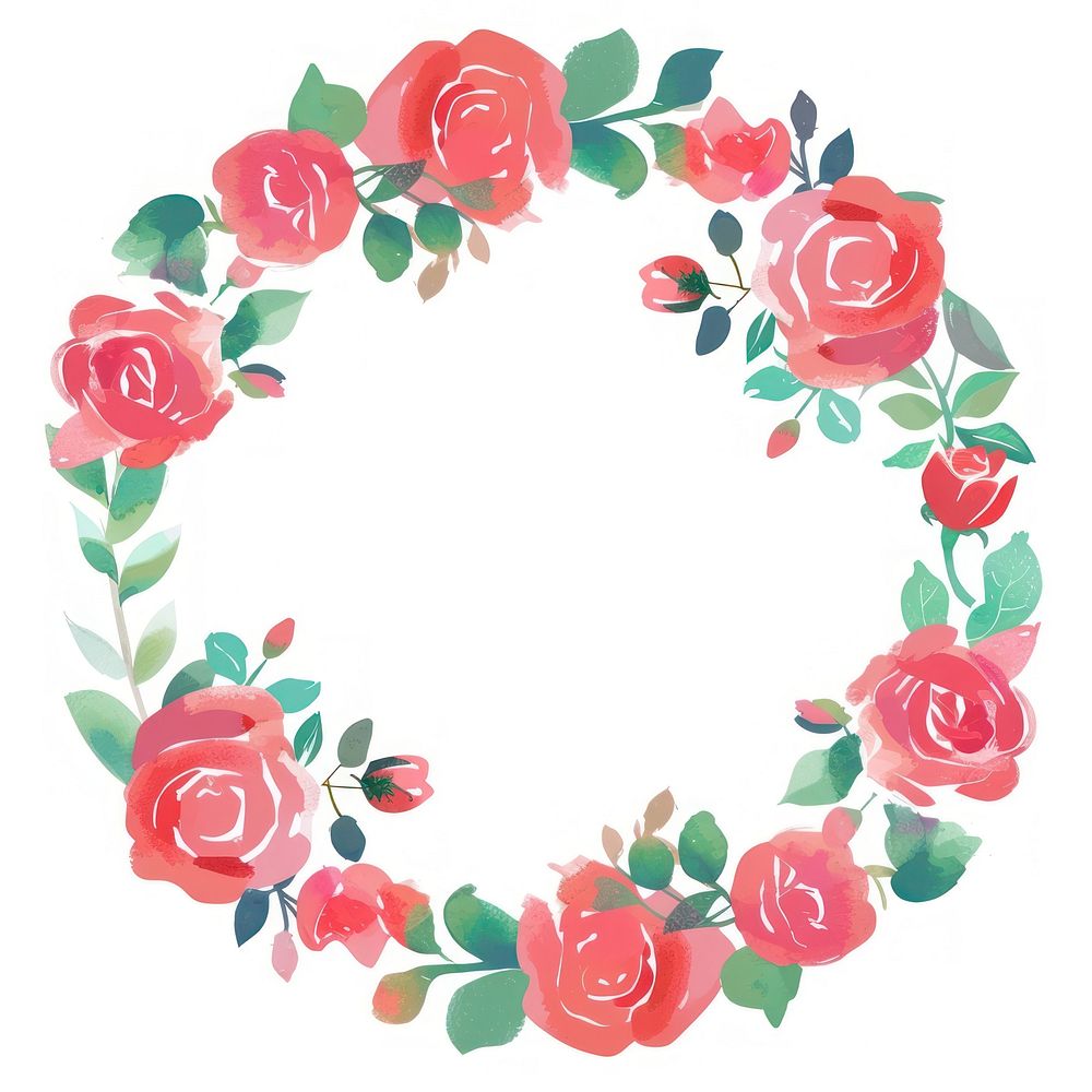 Cute rose circle border pattern flower wreath.