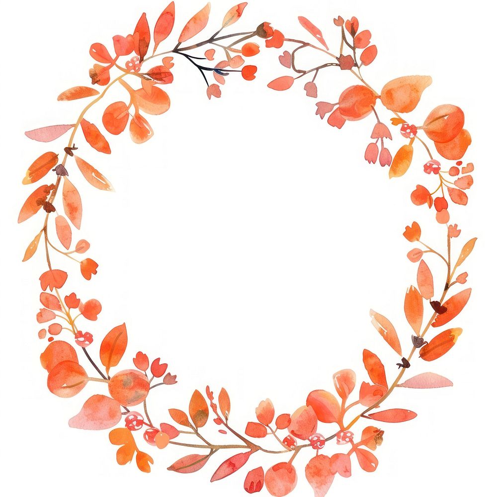 Orange circle border pattern wreath white background.