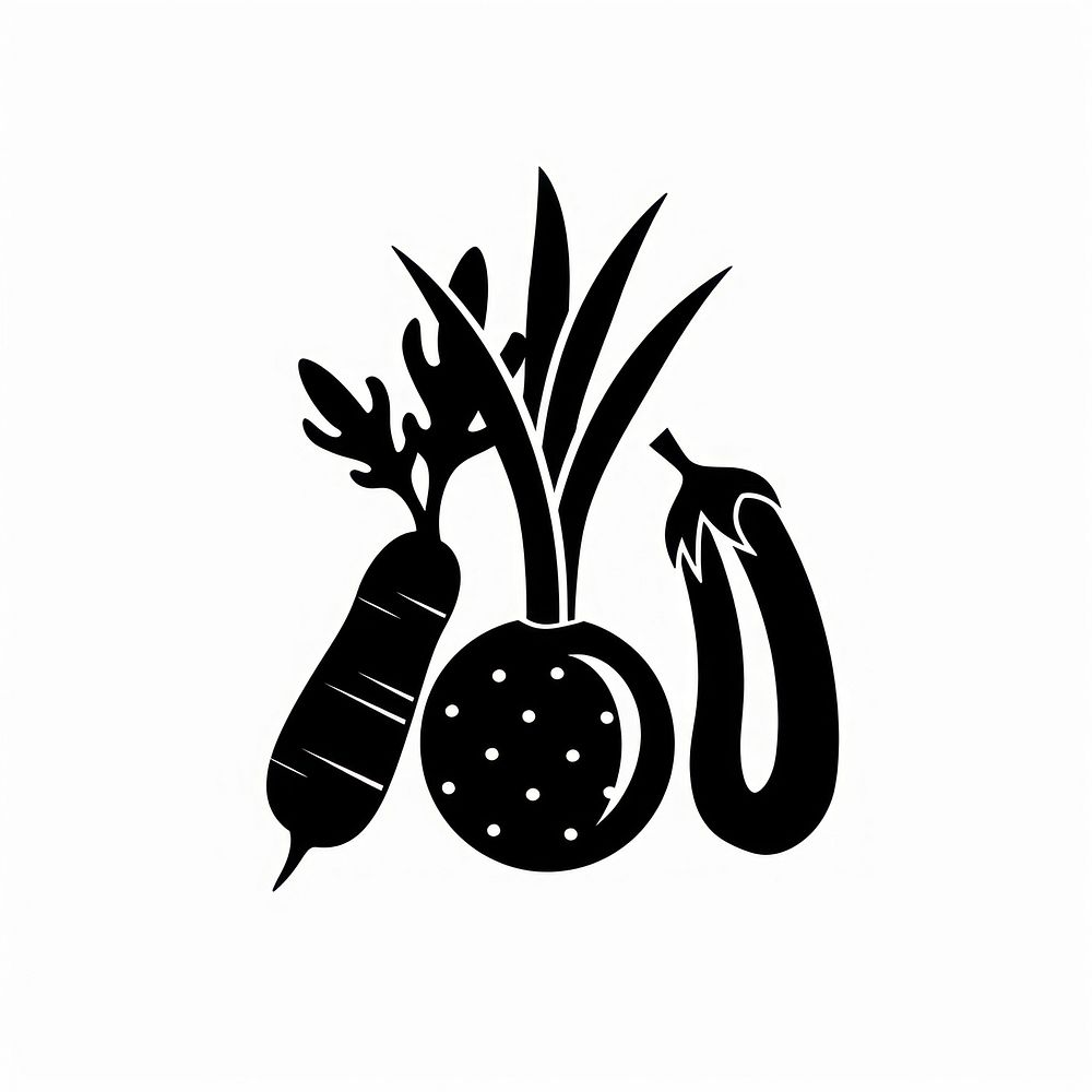 Vegetables logo icon black white background monochrome.