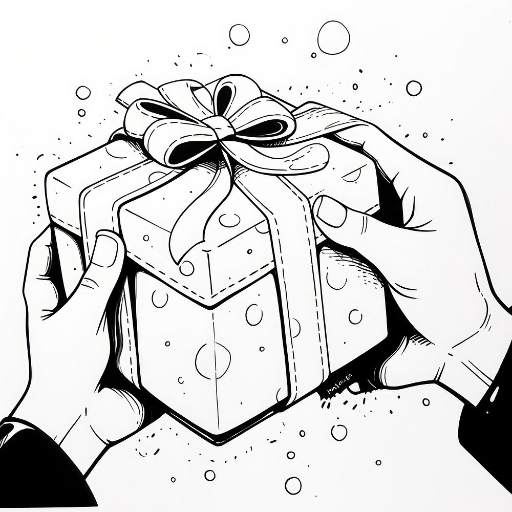 Illustration of a hand hold gift box cartoon sketch line.