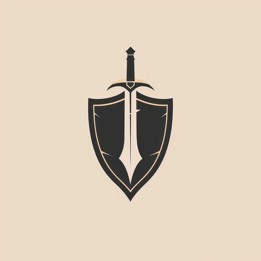 Black minimalist gaming sword and shield Knight Vintage logo design symbol weaponry dagger.