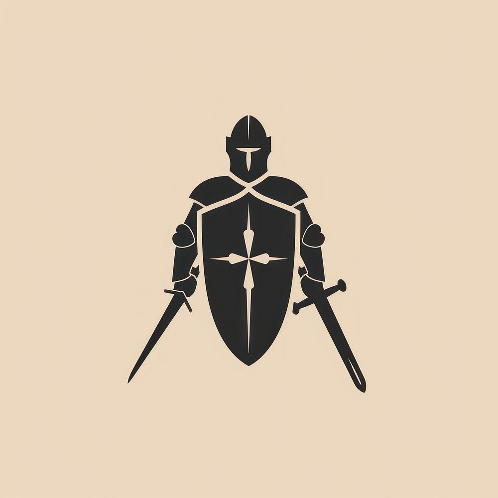 Black minimalist gaming sword and shield Knight Vintage logo design knight architecture protection.