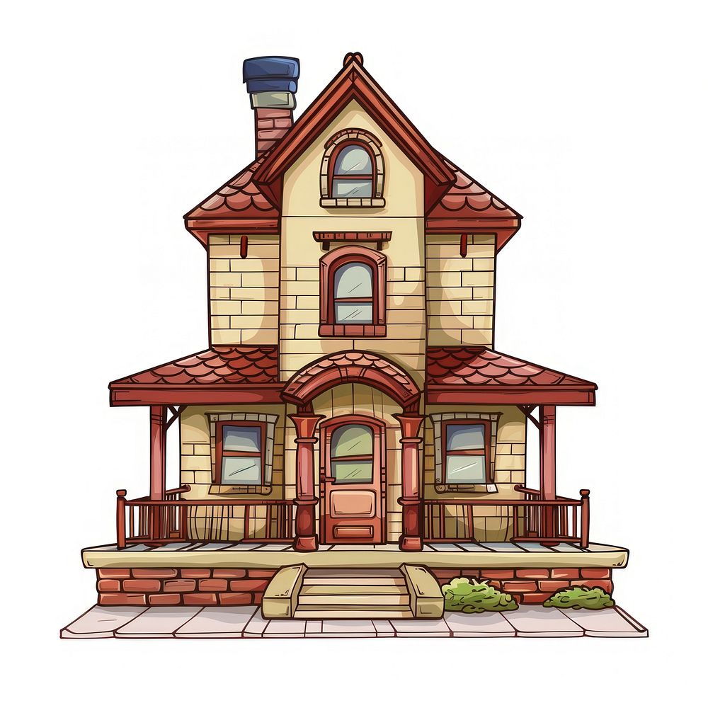 Cartoon of train station architecture building cottage.