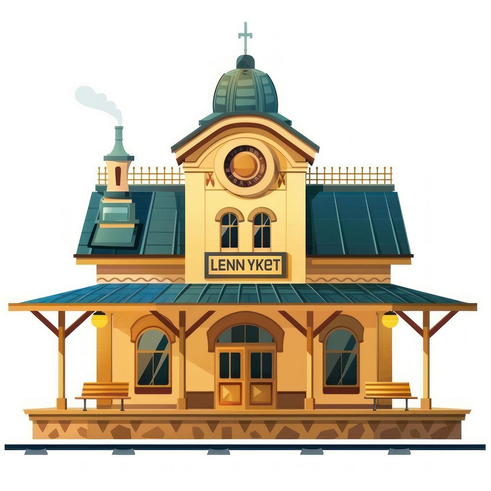 Cartoon of train station architecture building house.